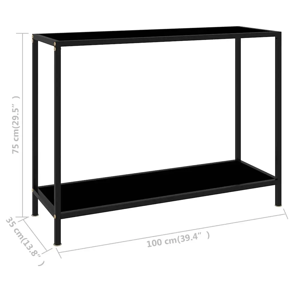 Black Tempered Glass Console Table with Shelf