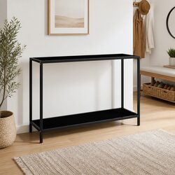 Console Table Black Glass Top Steel Frame Side Accent End Table 120x35x75cm