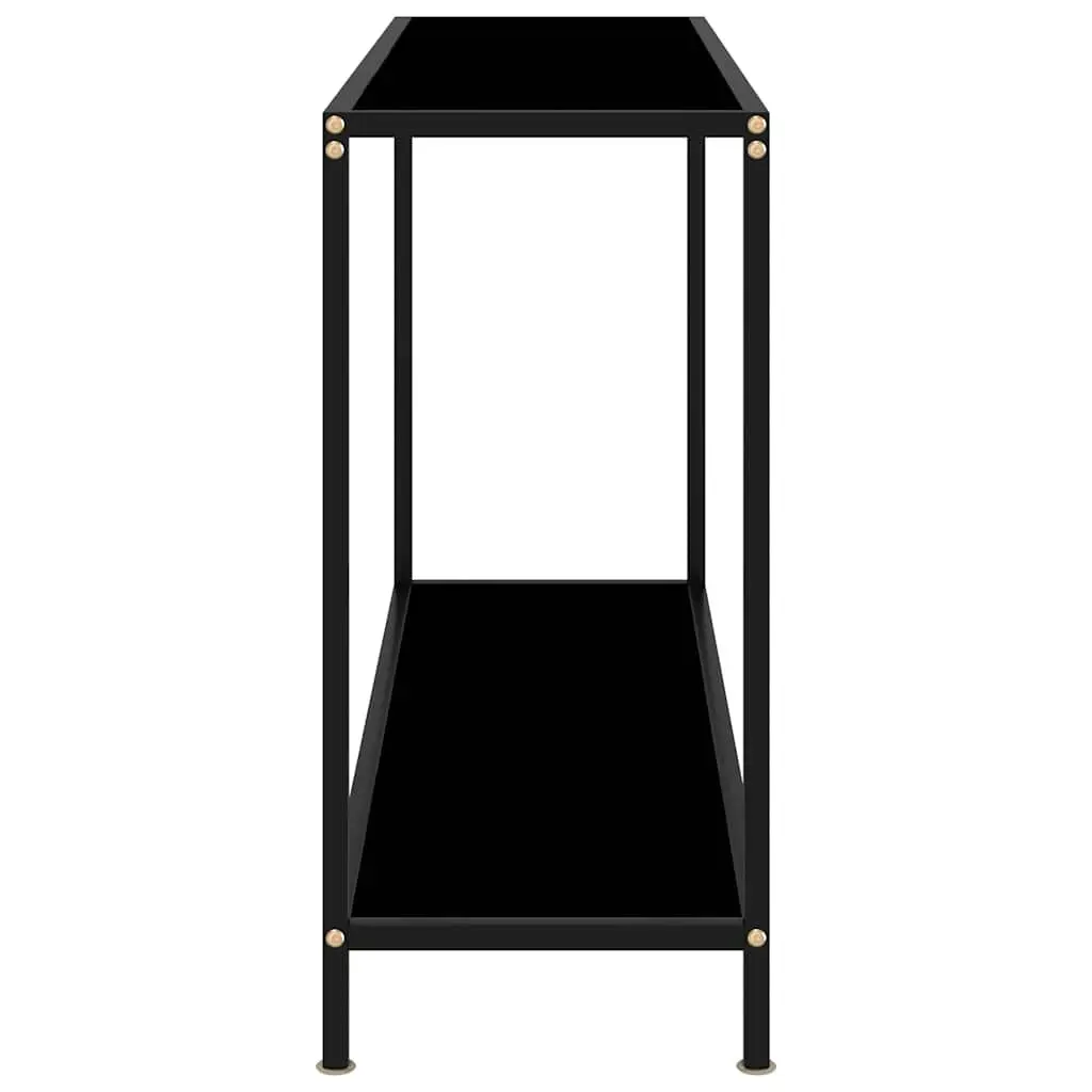 Black Console Table with Glass Top and Steel Frame