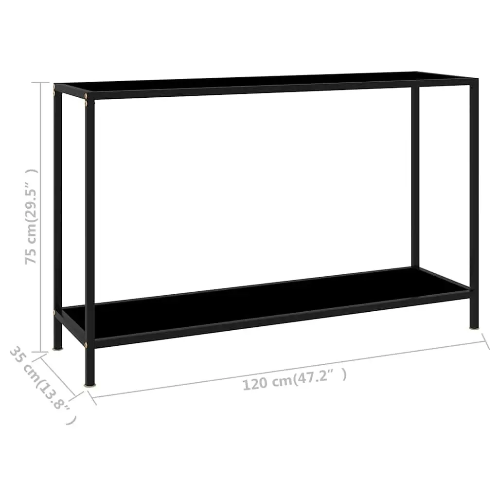 Black Console Table with Glass Top and Steel Frame