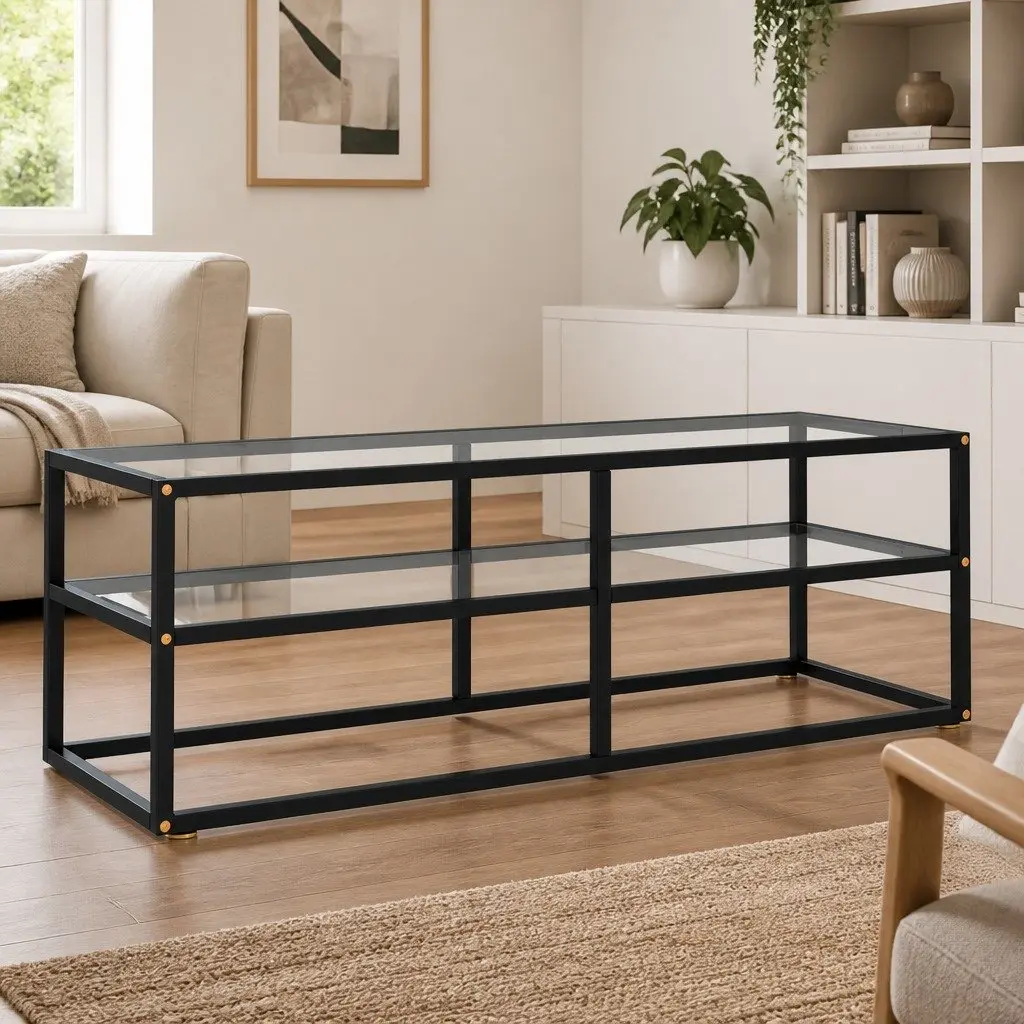 TV Cabinet Tempered Glass Black Steel 120 x 40 x 40 cm