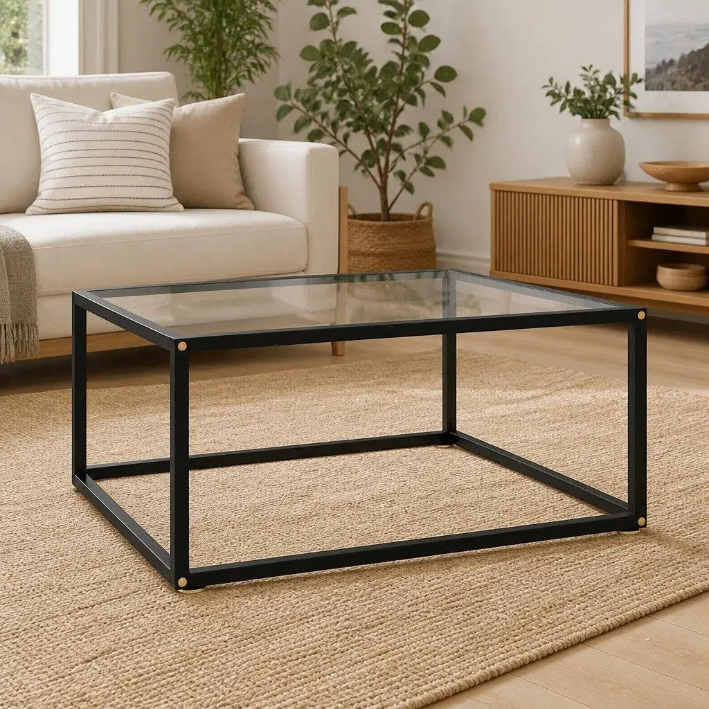 Black Coffee Table with Durable Glass Top