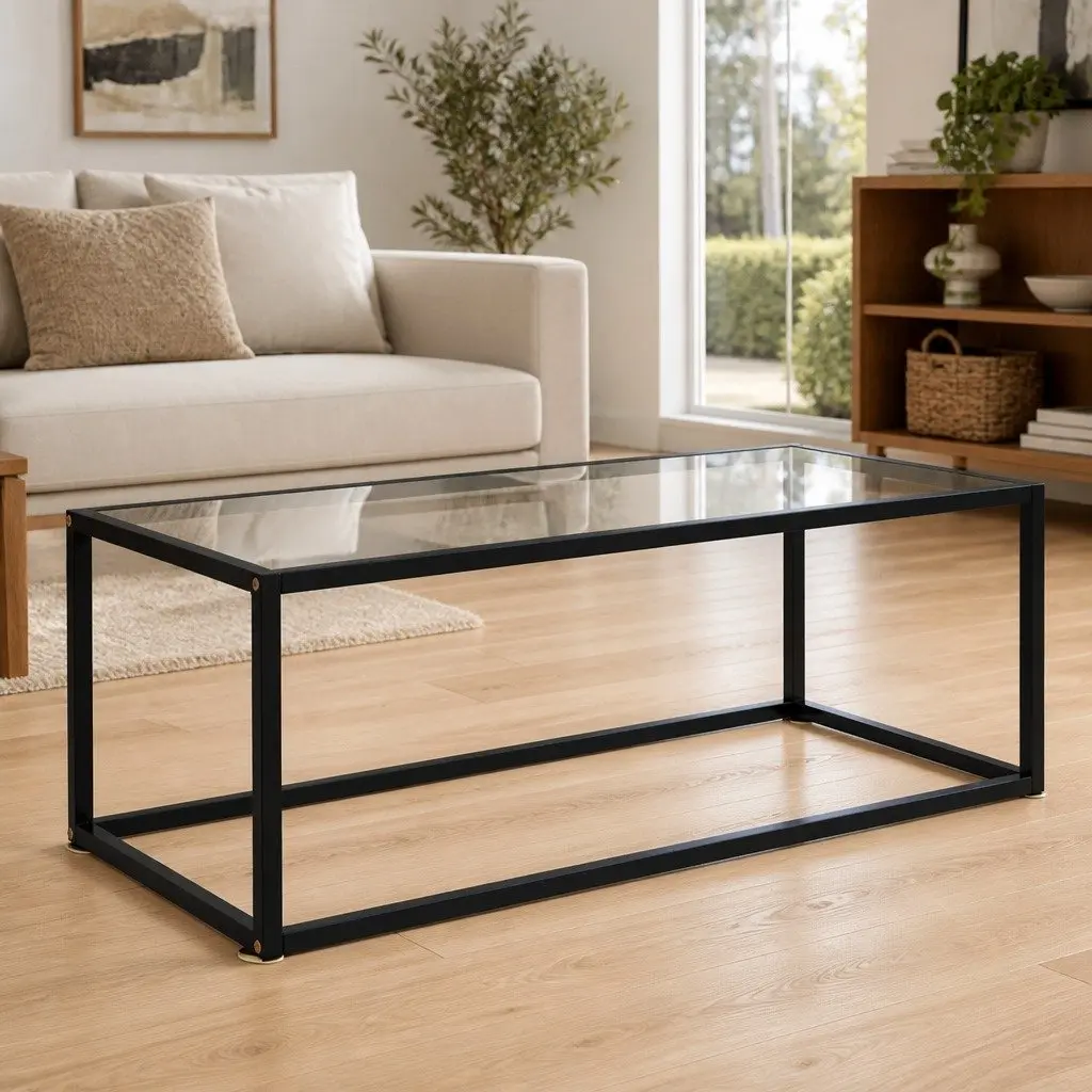 Black Coffee Table with Tempered Glass Top