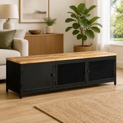 Stylish Industrial TV Cabinet with Solid Mango Wood