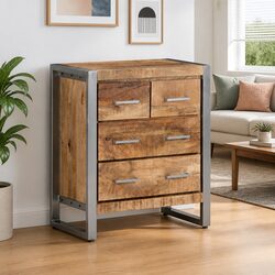 Sturdy Brown Mango Wood Sideboard with Four Drawers