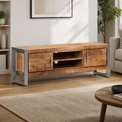 Industrial-Style TV Cabinet in Rough Mango Wood