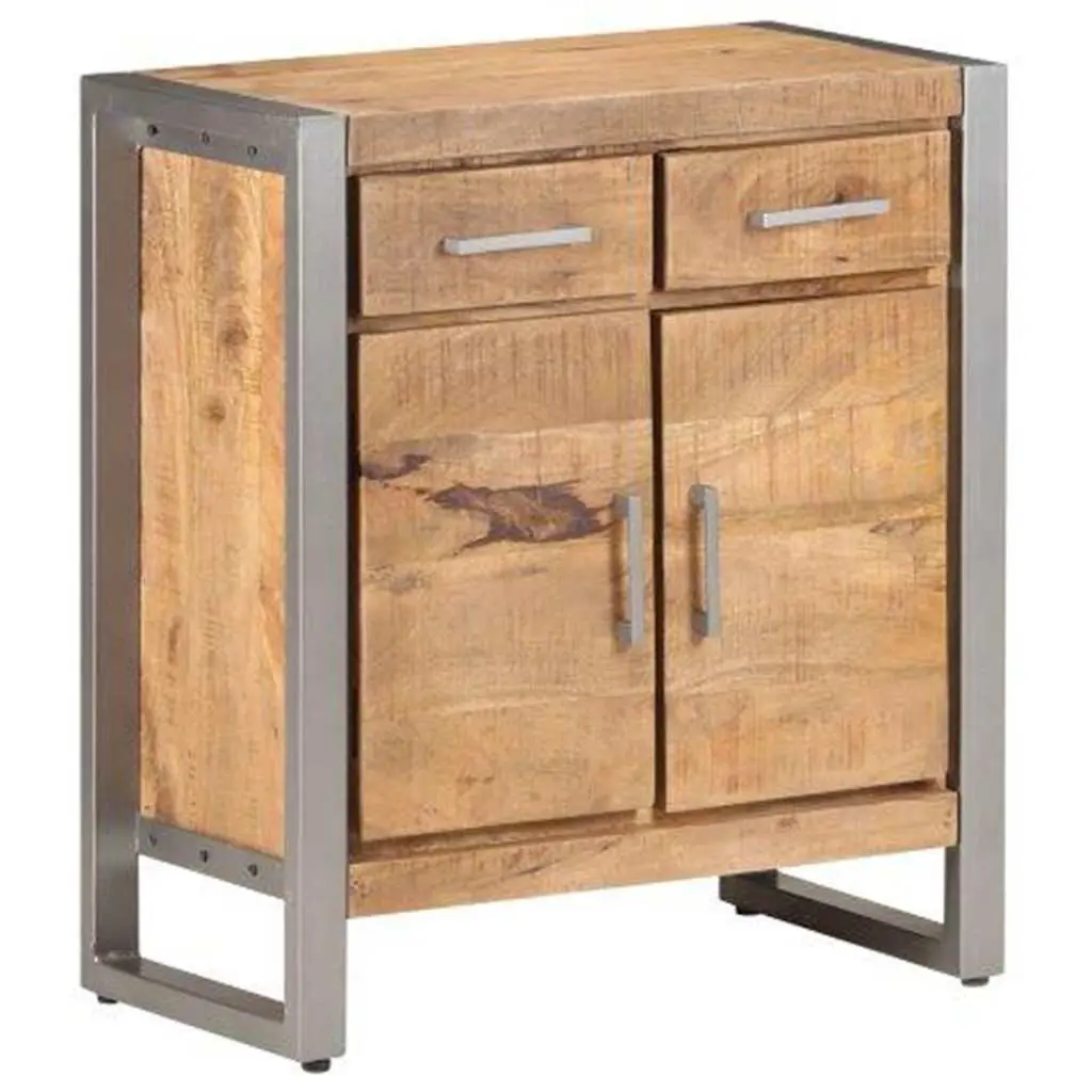 Sideboard Storage Cabinet Rough Mango Wood Iron Frame 60W x 35D x 72H cm Brown