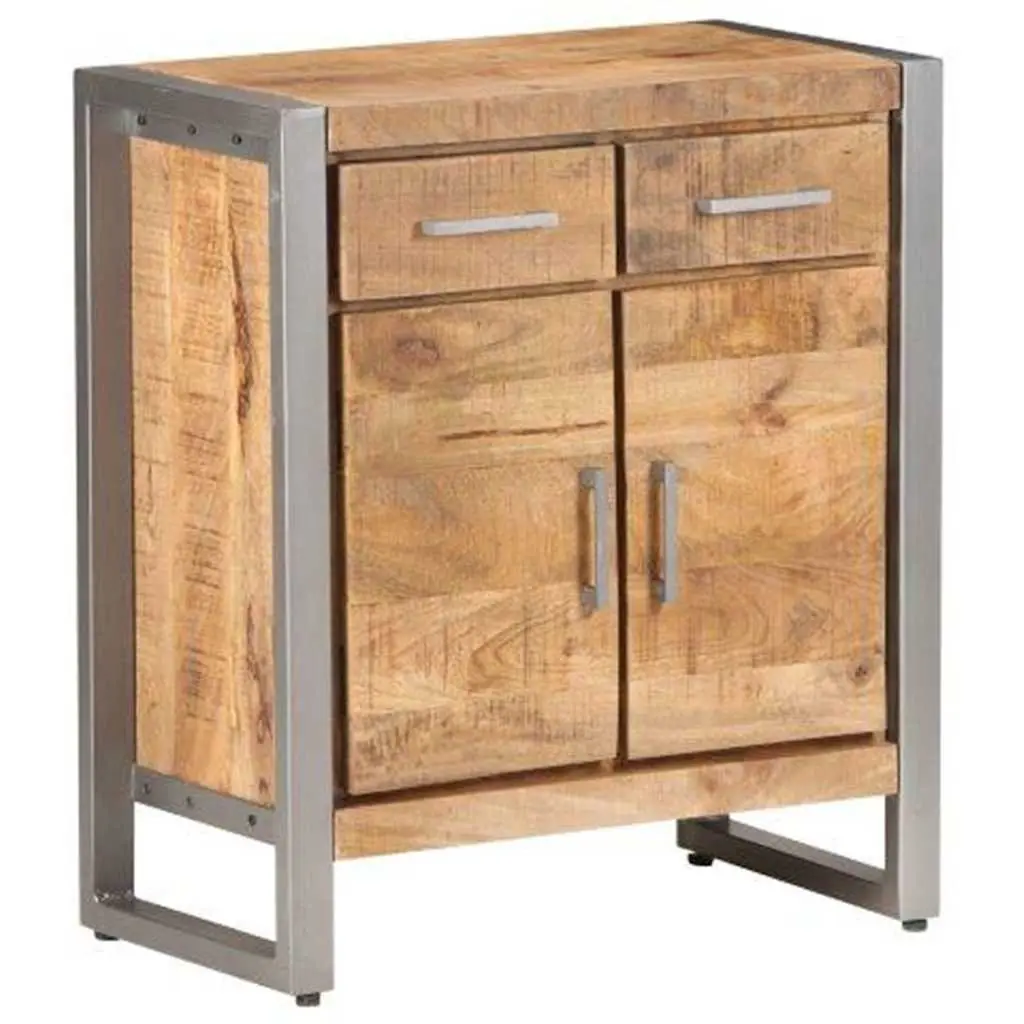 Sideboard Storage Cabinet Rough Mango Wood Iron Frame 60W x 35D x 72H cm Brown
