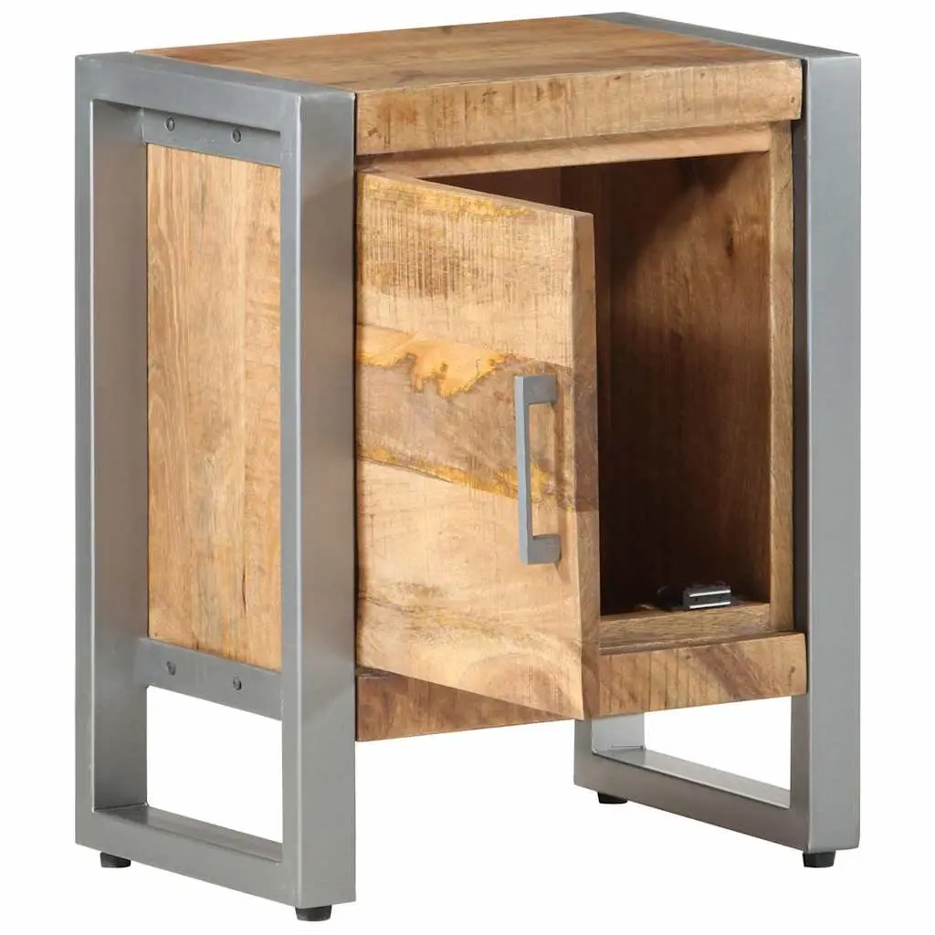 Rough Mango Wood Bedside Cabinet with Door 40x30x50 cm