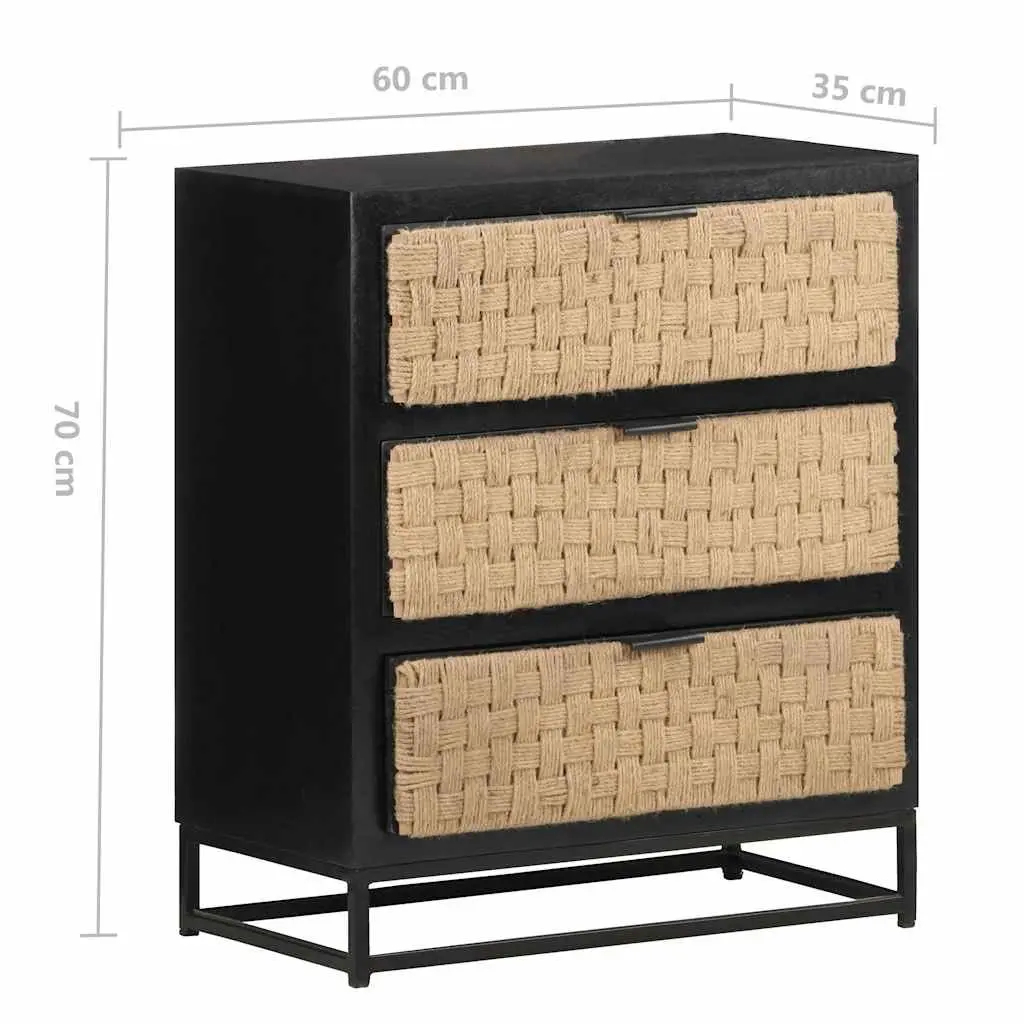 Solid Mango Wood Sideboard Storage Cabinet 60x35x70cm Black Industrial Style