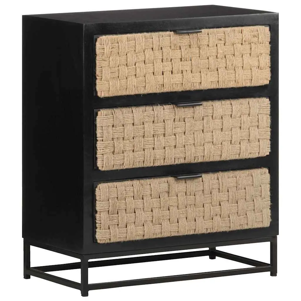 Solid Mango Wood Sideboard Storage Cabinet 60x35x70cm Black Industrial Style