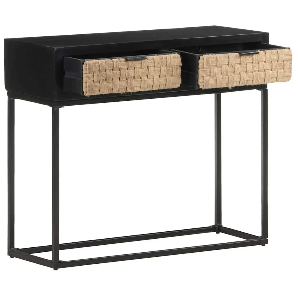 Solid Mango Wood Console Table with Iron Base 90x35x76 cm