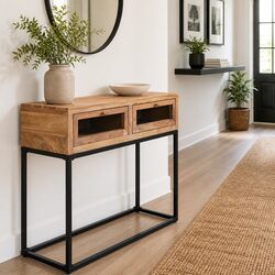 Solid Acacia Wood Console Table with Drawers 90x35x76 cm