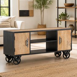 Solid Reclaimed Wood TV Cabinet 110x30x49cm with Steel Frame