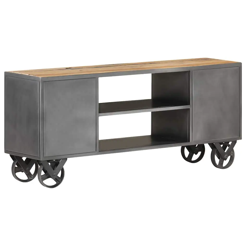 Solid Reclaimed Wood TV Cabinet 110x30x49cm with Steel Frame