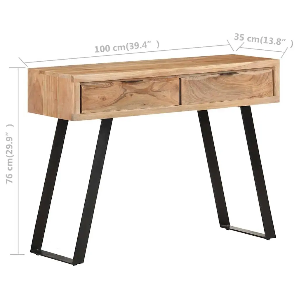 Solid Acacia Wood Console Table with Steel Frame