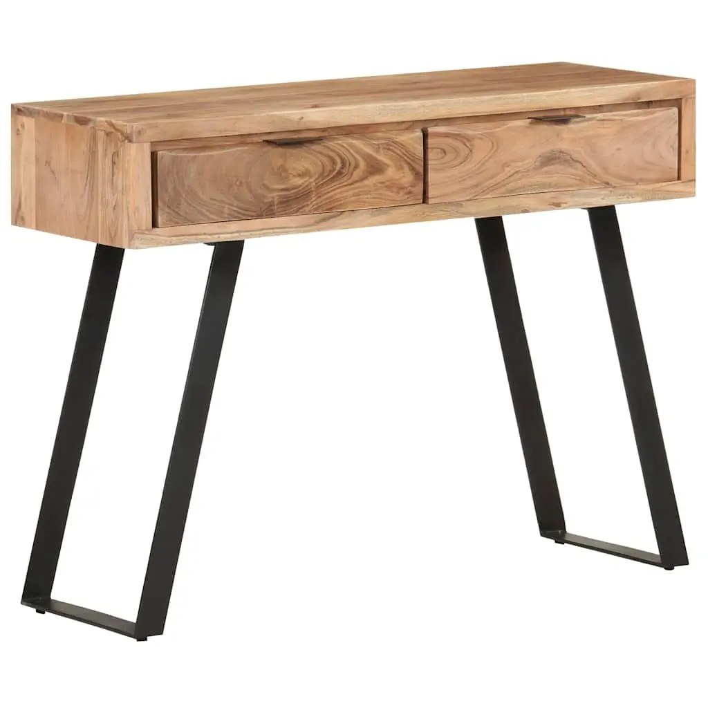Solid Acacia Wood Console Table with Steel Frame