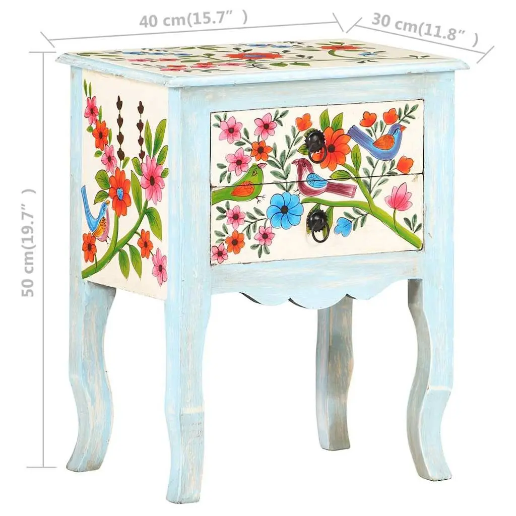 Bedside Cabinet Hand Painted Multicolour Solid Mango Wood Nightstand 40x30x50cm