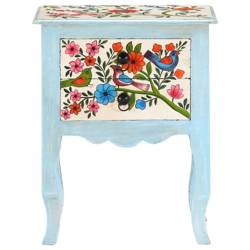 Bedside Cabinet Hand Painted Multicolour Solid Mango Wood Nightstand 40x30x50cm