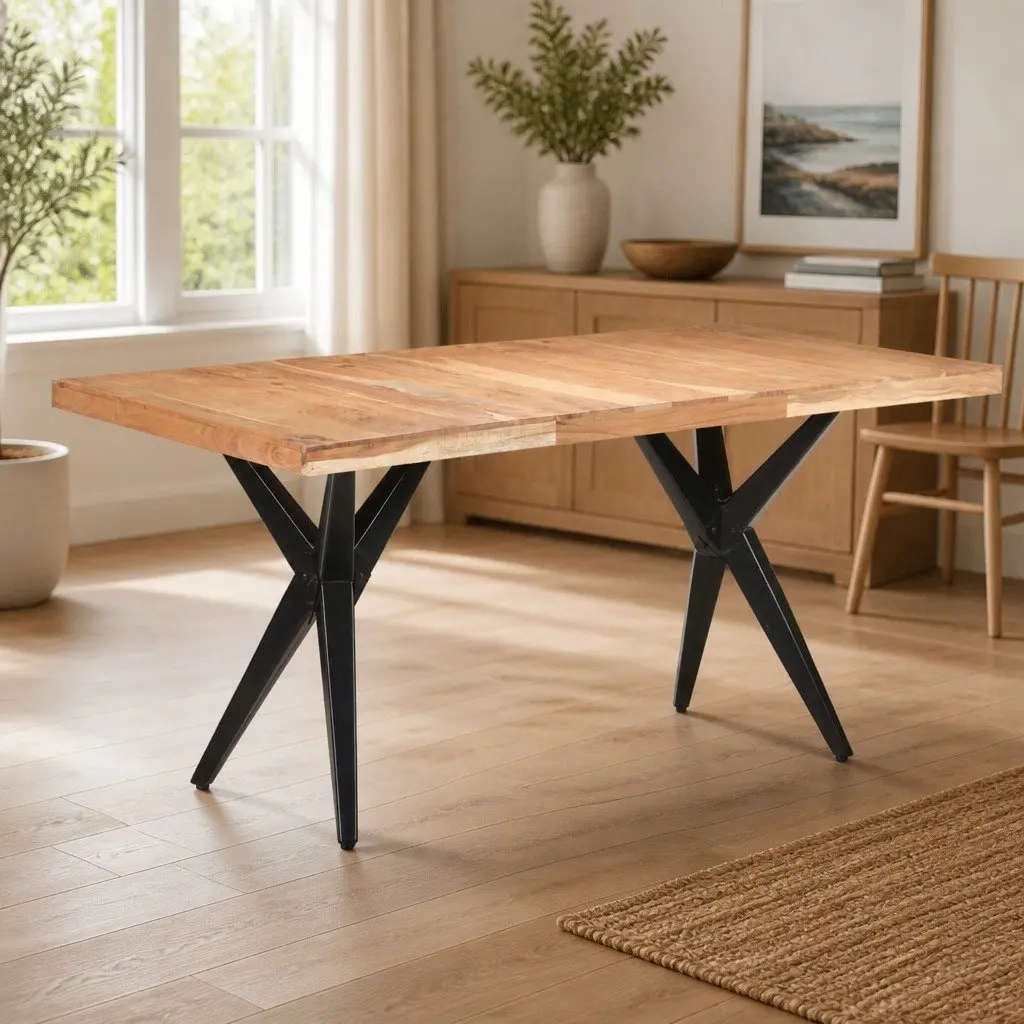 Black Solid Acacia Wood Dining Table 160x80x76 cm