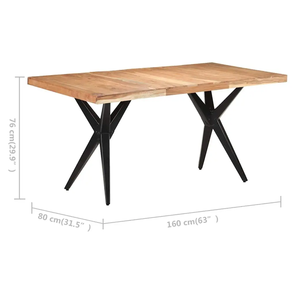 Black Solid Acacia Wood Dining Table 160x80x76 cm