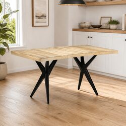 Sturdy Dining Table in Rough Mango Wood with Steel Frame