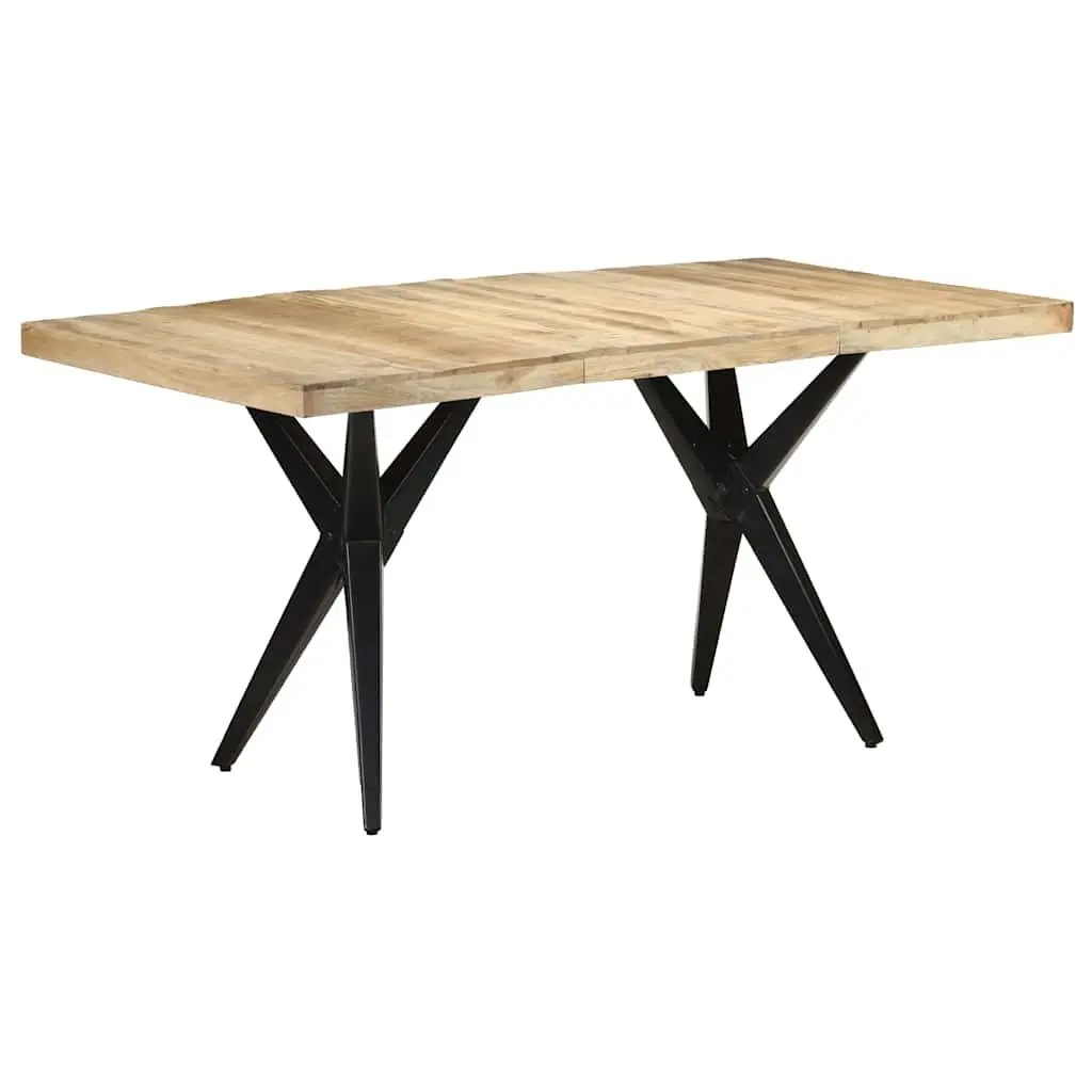 Dining Table Rough Mango Wood 160x80x76 cm Brown Powder Coated Steel Legs Durable Kitchen Room Furniture