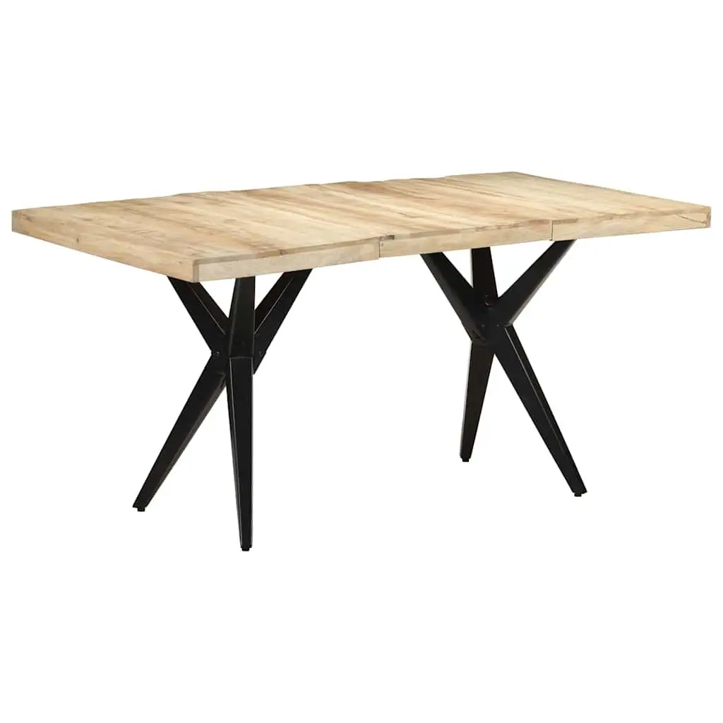 Dining Table Rough Mango Wood 160x80x76 cm Brown Powder Coated Steel Legs Durable Kitchen Room Furniture