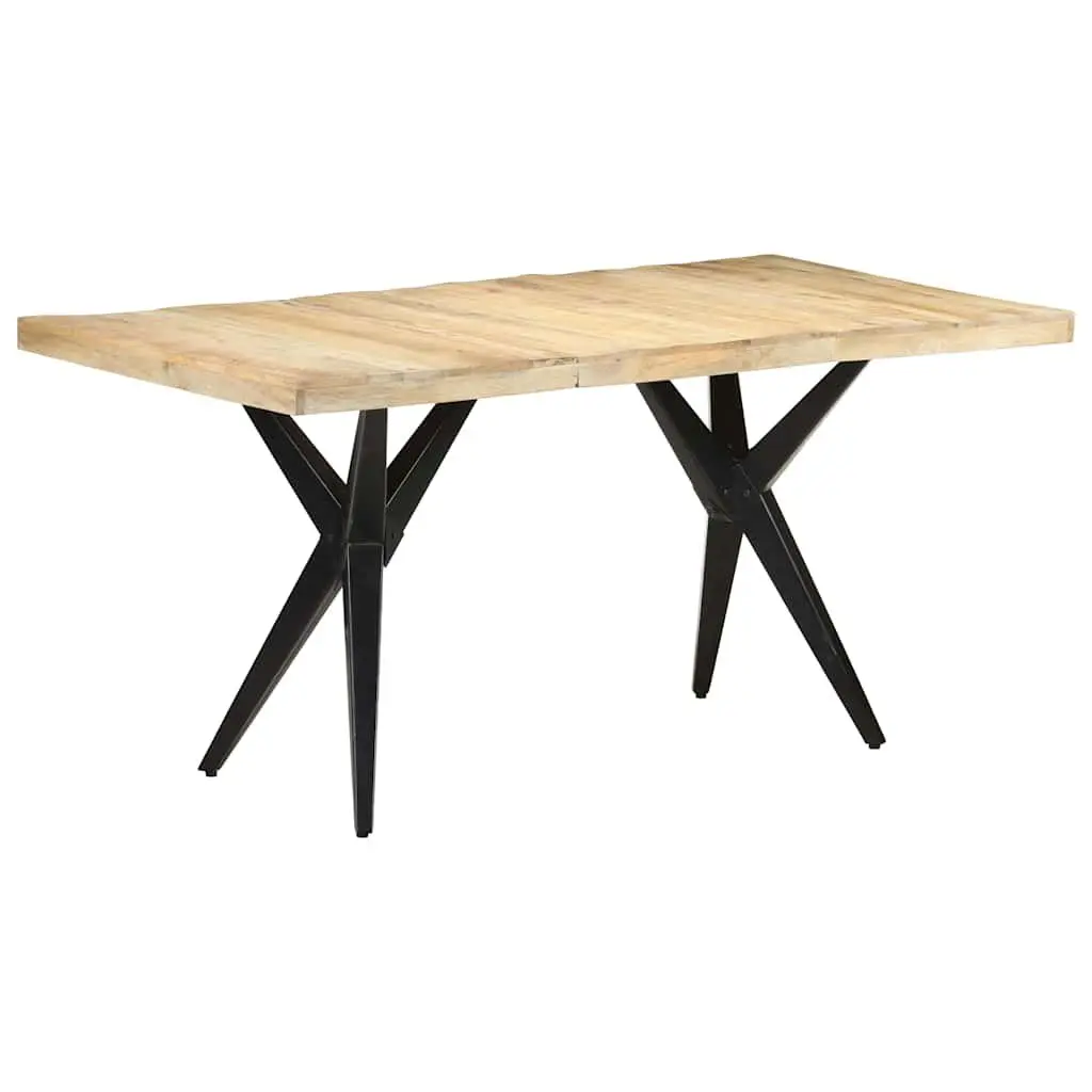 Dining Table Rough Mango Wood 160x80x76 cm Brown Powder Coated Steel Legs Durable Kitchen Room Furniture