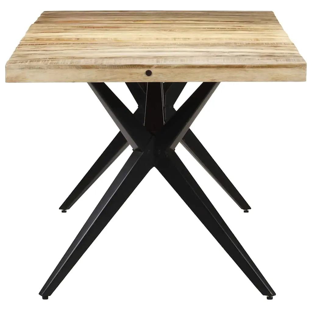Dining Table Rough Mango Wood 160x80x76 cm Brown Powder Coated Steel Legs Durable Kitchen Room Furniture