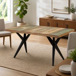 Solid Reclaimed Wood Dining Table with Steel Frame - Black