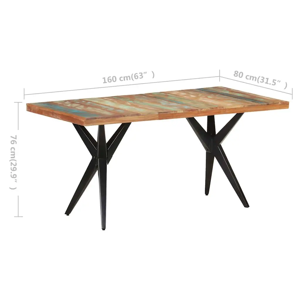 Dining Table 160x80x76 cm Solid Reclaimed Wood Kitchen Furniture Black