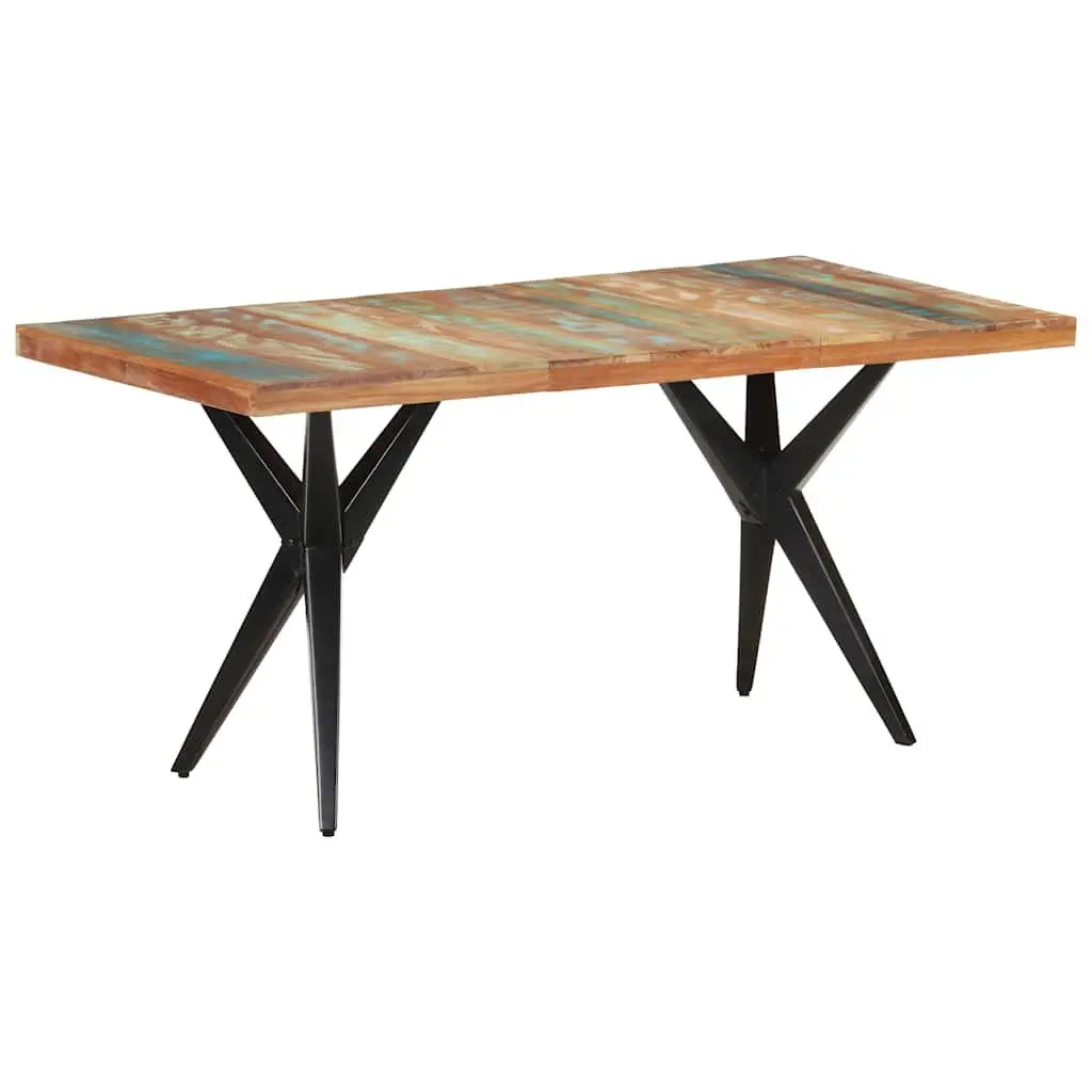 Dining Table 160x80x76 cm Solid Reclaimed Wood Kitchen Furniture Black