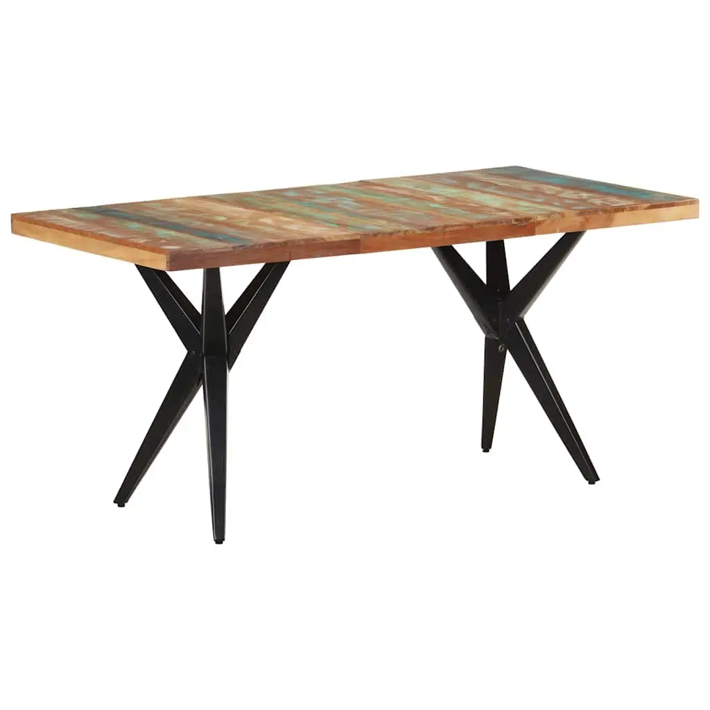 Dining Table 160x80x76 cm Solid Reclaimed Wood Kitchen Furniture Black
