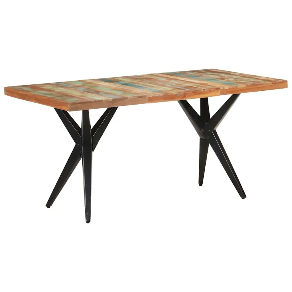 Dining Table 160x80x76 cm Solid Reclaimed Wood Kitchen Furniture Black