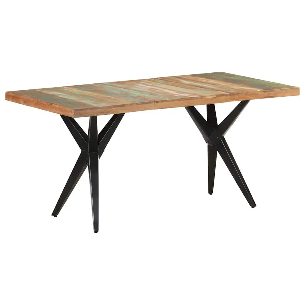 Dining Table 160x80x76 cm Solid Reclaimed Wood Kitchen Furniture Black