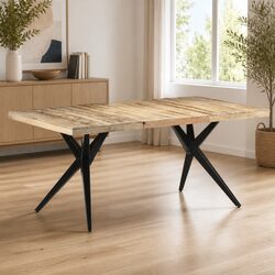 Solid Mango Wood Dining Table with Steel Legs 180x90x76 cm