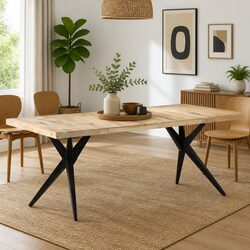 Solid Dining Table 200x90x76 cm with Steel Support