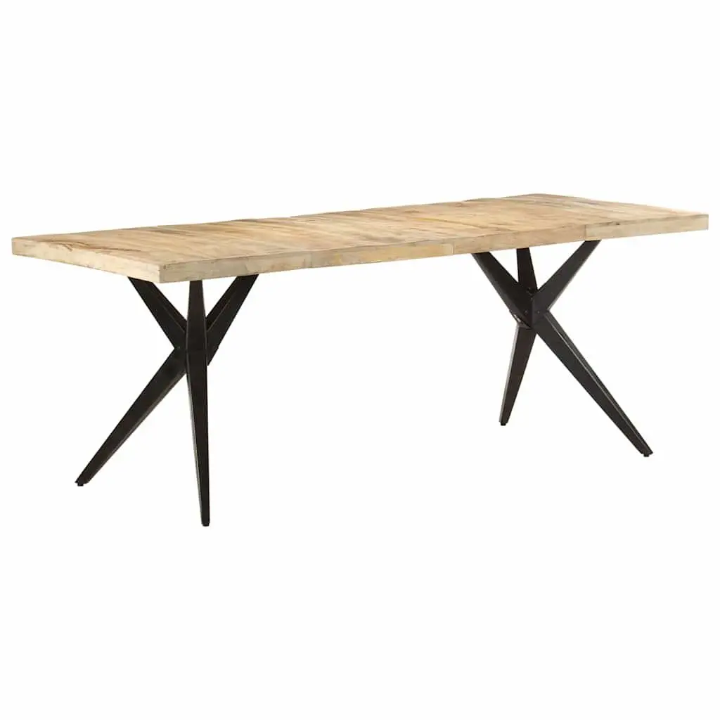 Dining Table 200x90x76 cm Rough Mango Wood Kitchen Furniture with Steel Legs