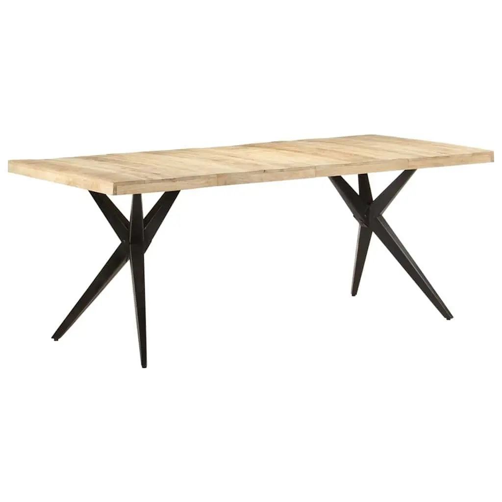 Dining Table 200x90x76 cm Rough Mango Wood Kitchen Furniture with Steel Legs