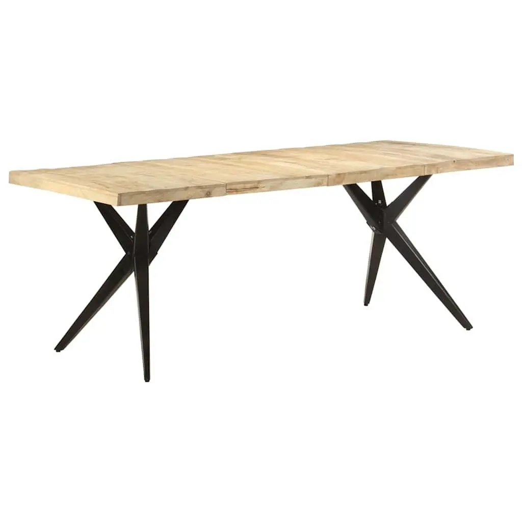 Dining Table 200x90x76 cm Rough Mango Wood Kitchen Furniture with Steel Legs