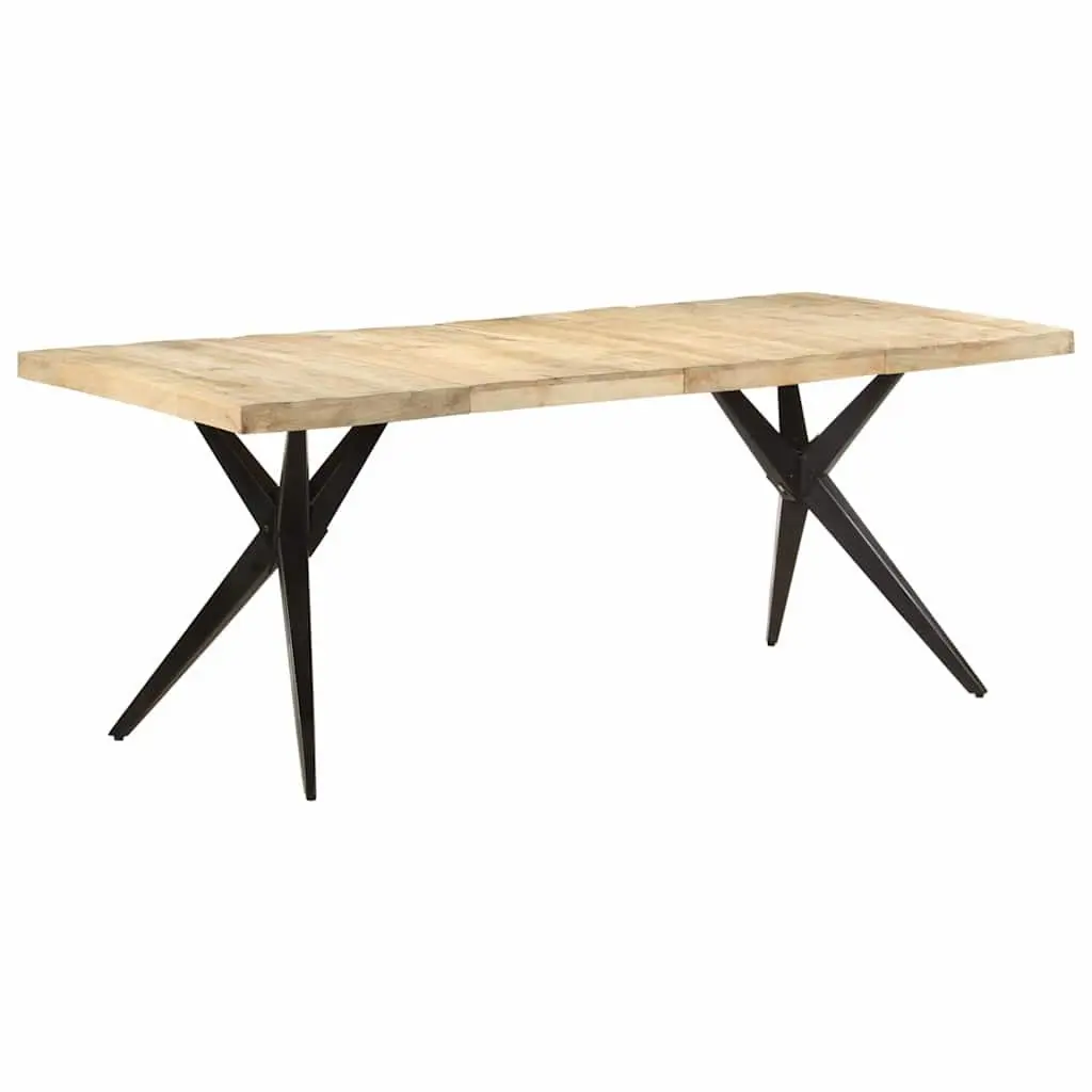 Dining Table 200x90x76 cm Rough Mango Wood Kitchen Furniture with Steel Legs