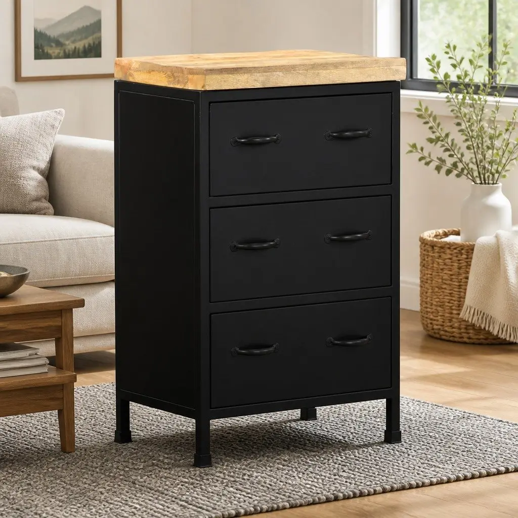 Rustic Brown Sideboard 47x35x76 cm with 3 Drawers