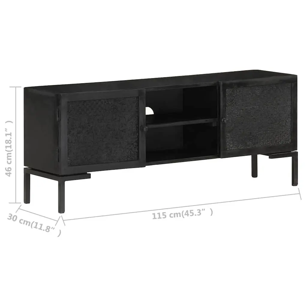 Solid Mango Wood Black TV Cabinet with Steel Frame