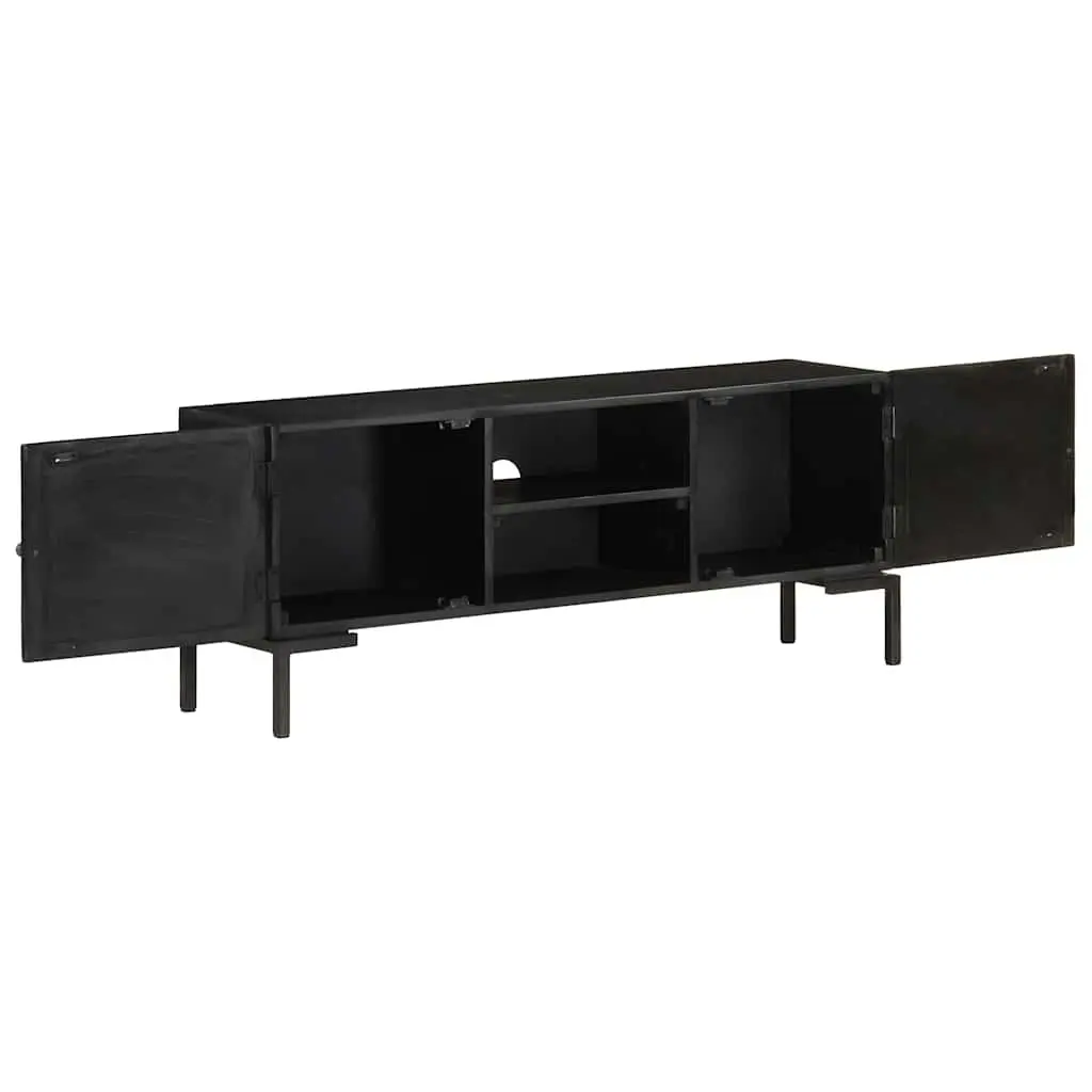 Solid Mango Wood Black TV Cabinet with Steel Frame