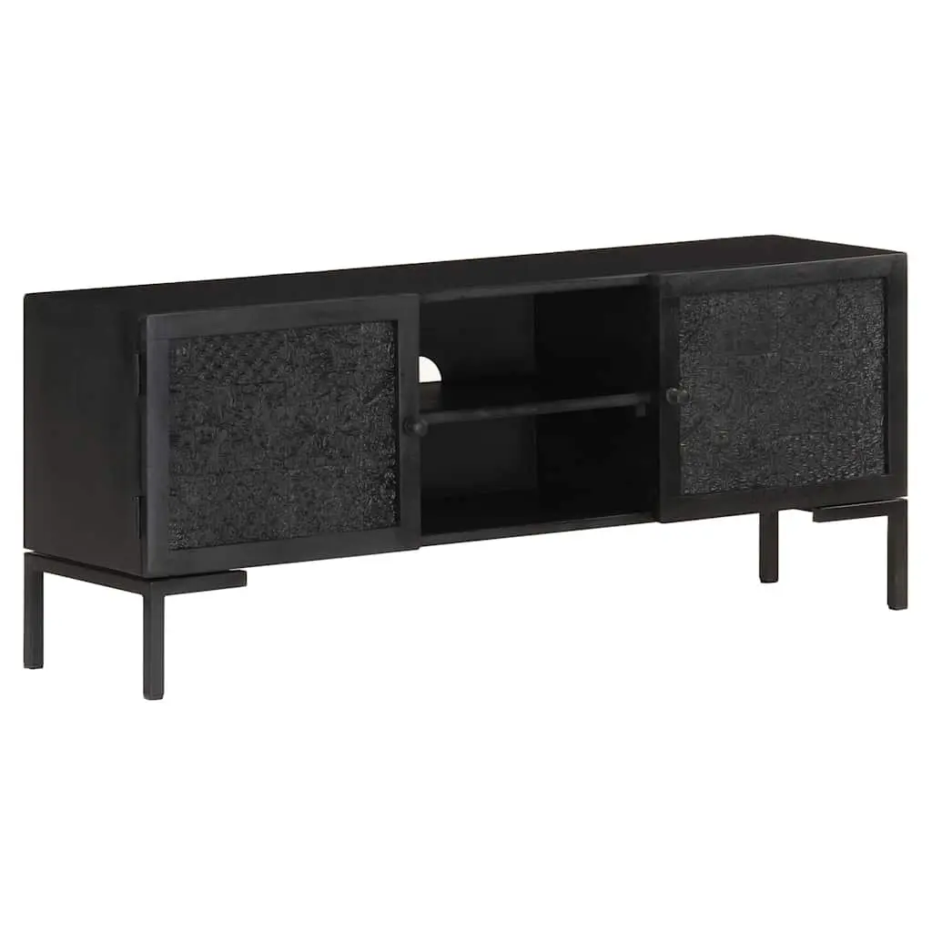 Solid Mango Wood Black TV Cabinet with Steel Frame