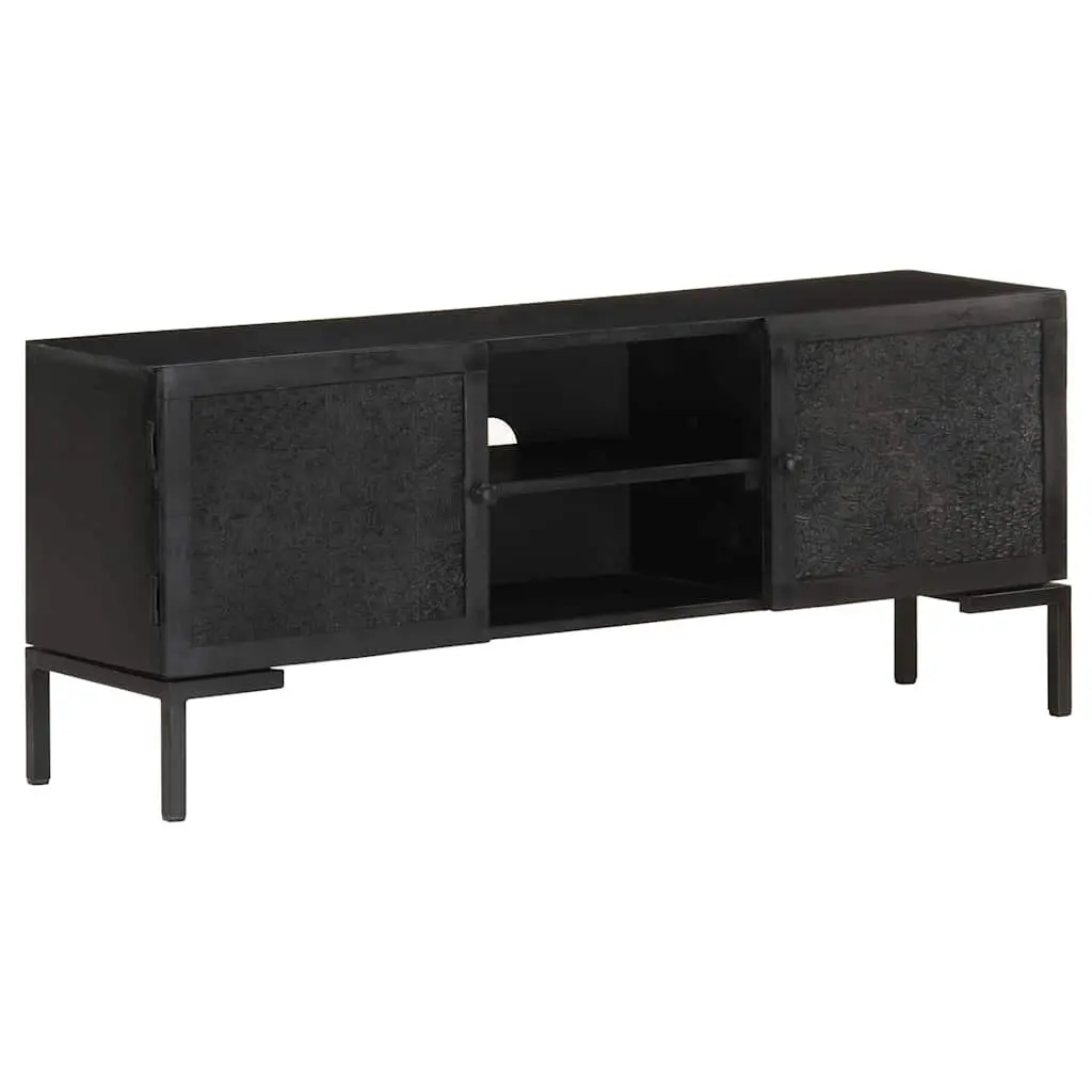 Solid Mango Wood Black TV Cabinet with Steel Frame