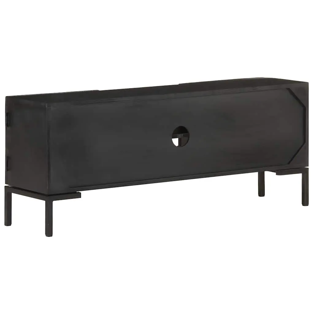 Solid Mango Wood Black TV Cabinet with Steel Frame