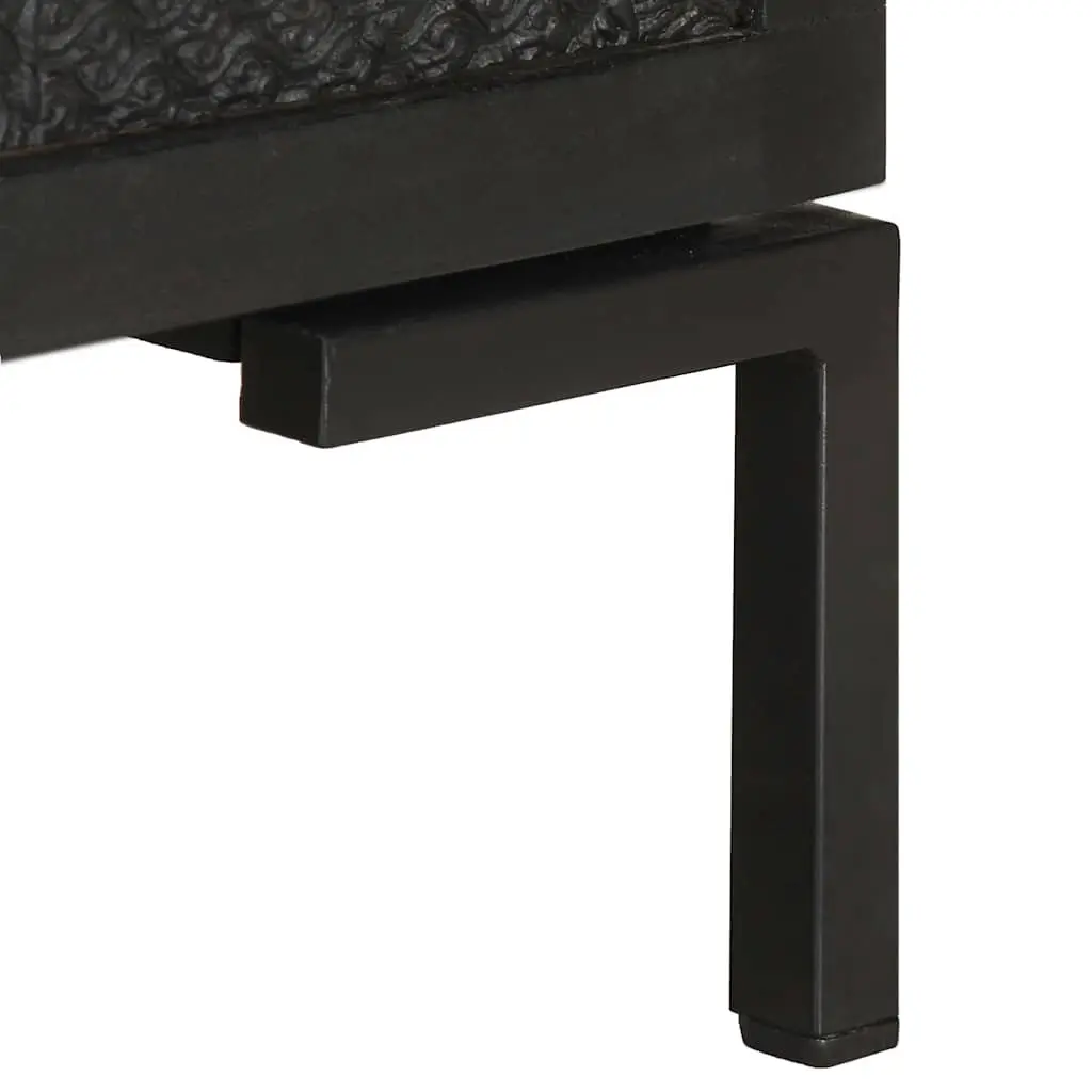 Solid Mango Wood Black TV Cabinet with Steel Frame