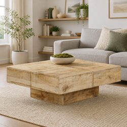 Solid Mango Wood Coffee Table 80x80x28 cm for Living Rooms